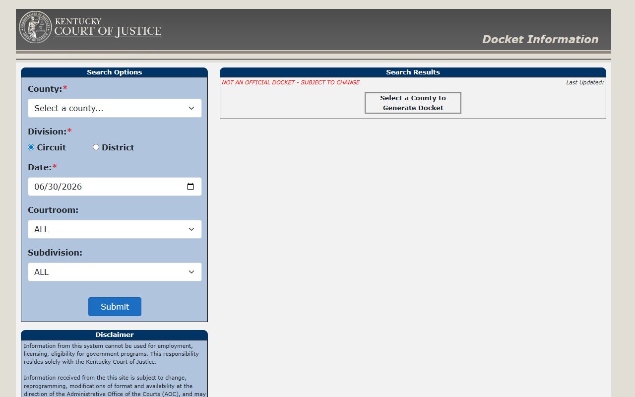 Jefferson County court records Kentucky docket information portal
