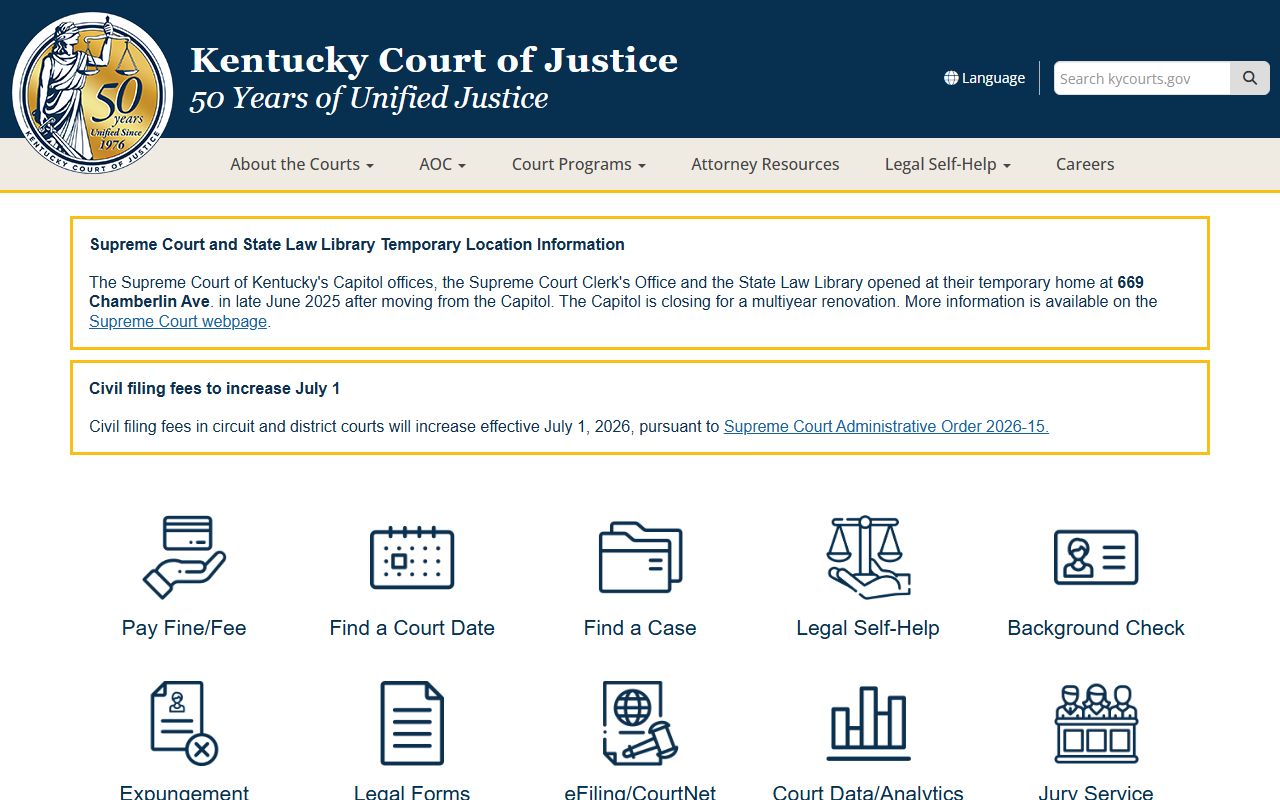 Jefferson County court records Kentucky Court of Justice statewide portal