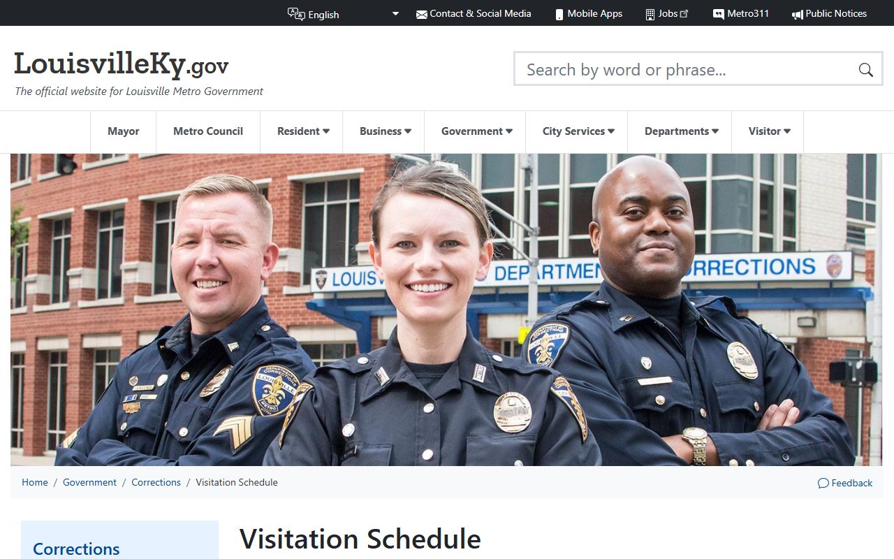 Jefferson County inmate visitation schedule Louisville Metro Corrections source